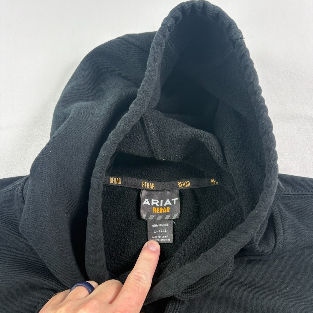 Ariat Rebar Hoodie Mens LT Large Tall Black Spell Out Pullover Workwear Casual - Picture 4 of 10
